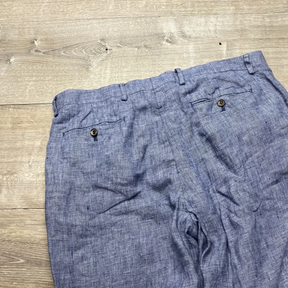 Murano Zac Linen Pants Mens 36x30 Blue Baird McNutt Classic Fit Summer Trousers